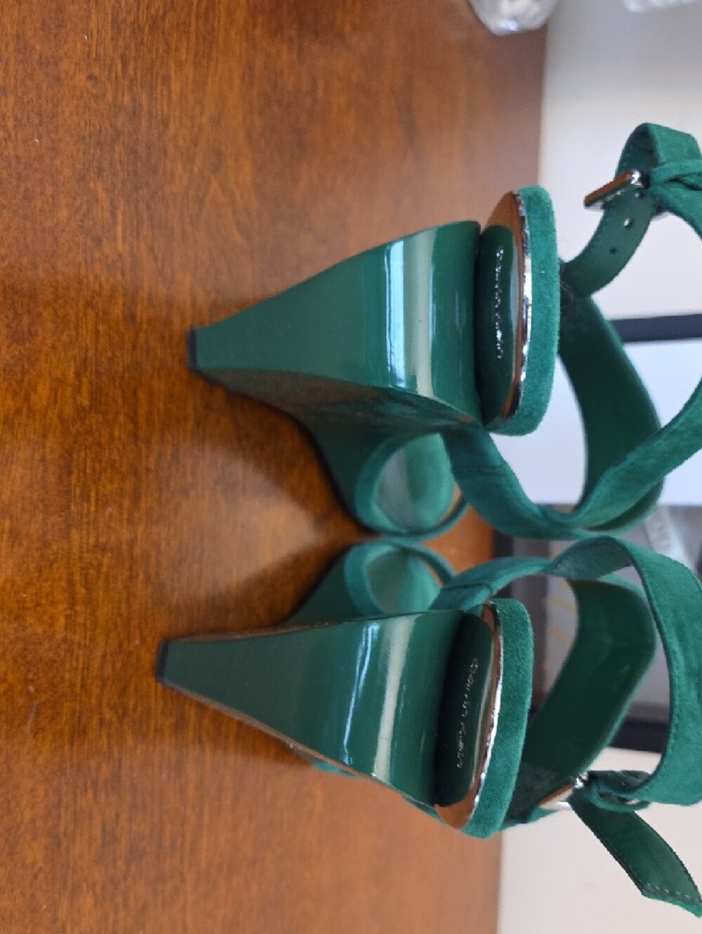 Calvin Klein Teal Green Suede Two-Strap Women's Sandals - Picture 2 of 7